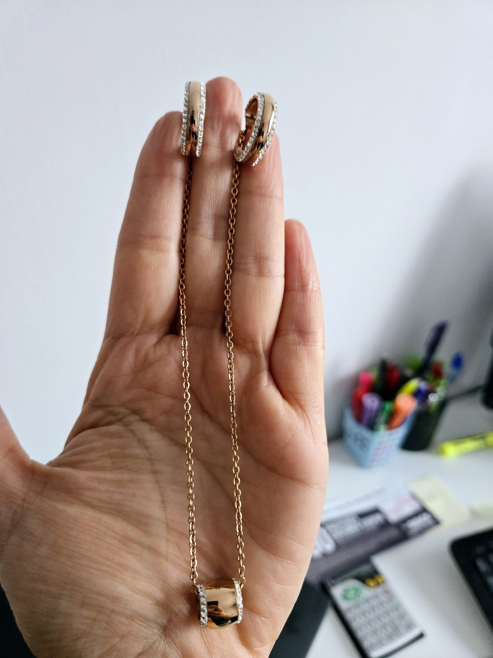 Gold-Tone Long Chain Necklace with Ring Pendant - Gold Color